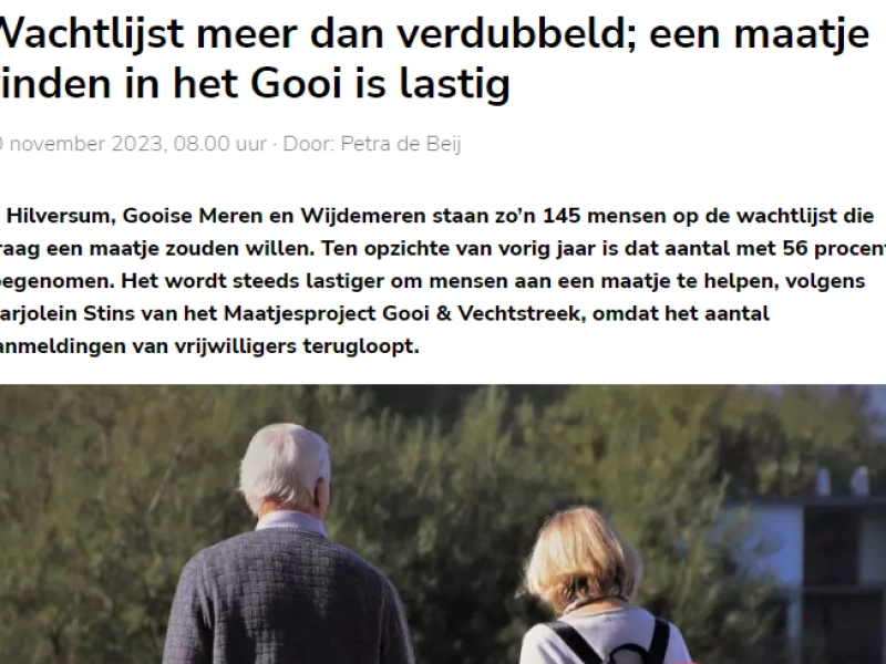 NH Nieuws - Wachtlijst meer dan verdubbeld; een maatje vinden in het Gooi is lastig