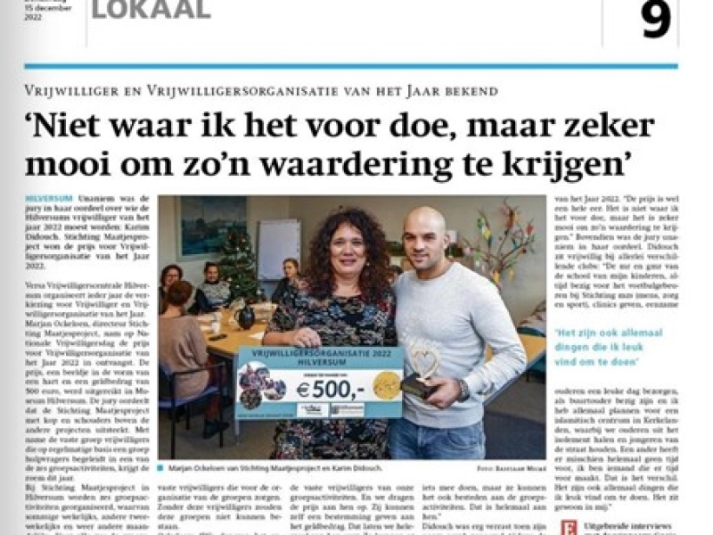 Gooi en Eembode - 'Niet waar ik het voor doe, maar zeker mooi om zo'n waardering te krijgen'
